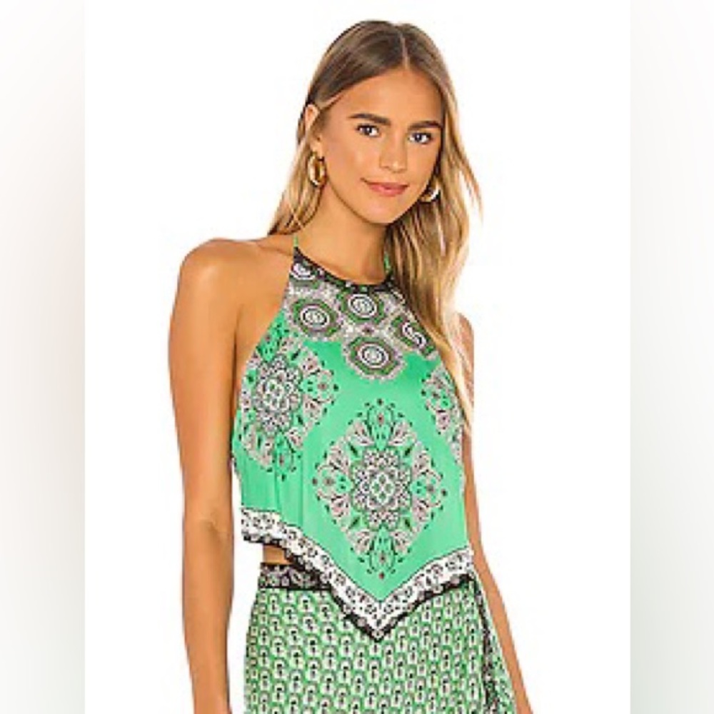 Alice and Olivia 
Frenchie Handkerchief Halter Top in Boho Romance & Jade Multi